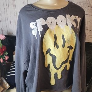 NWT Women's Smiley World Spooky Graphic Sweatshirt - Gray Size XXL
